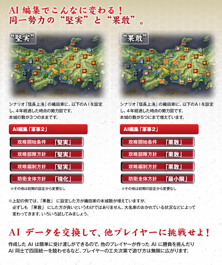 AI 編集でこんなに変わる!
同一勢力の“堅実”と“果敢”。